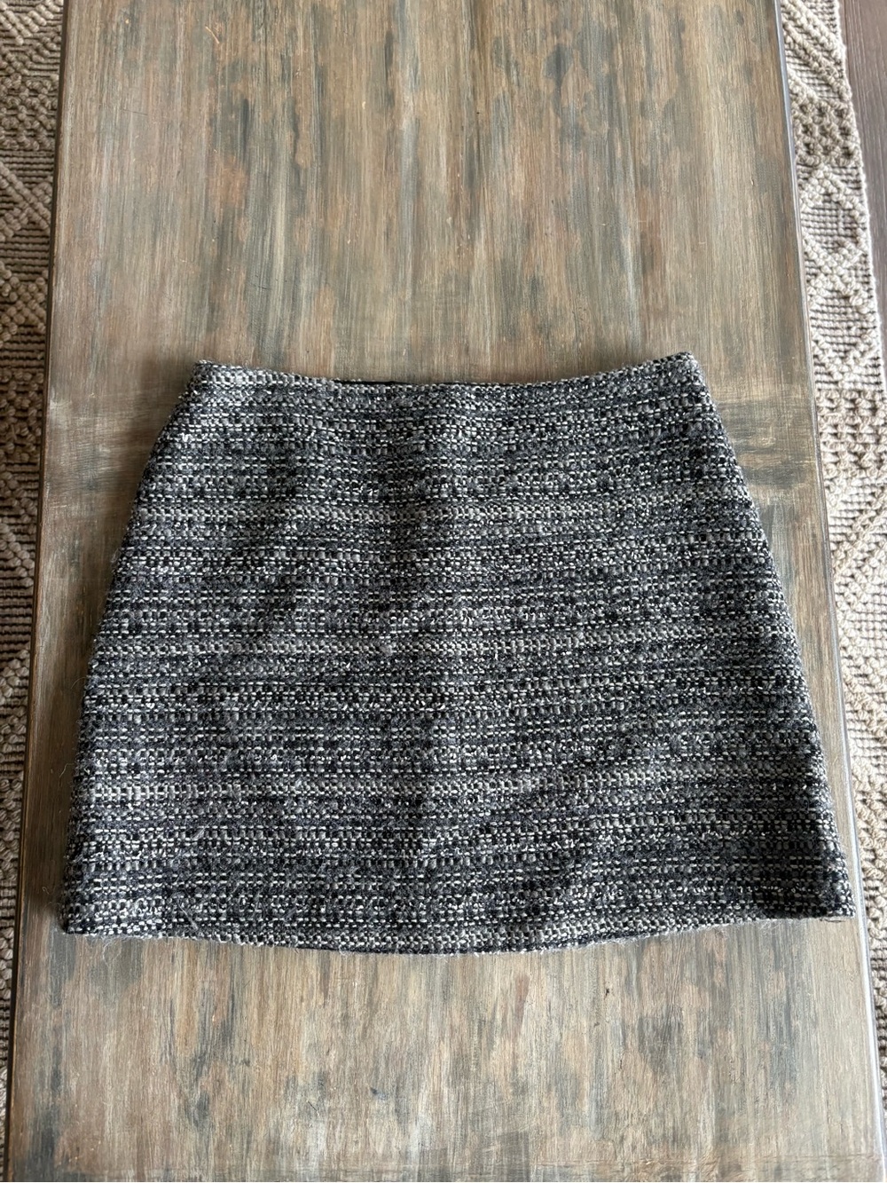 Tory Burch Black and Gray Textured Wool Blend Mini Skirt